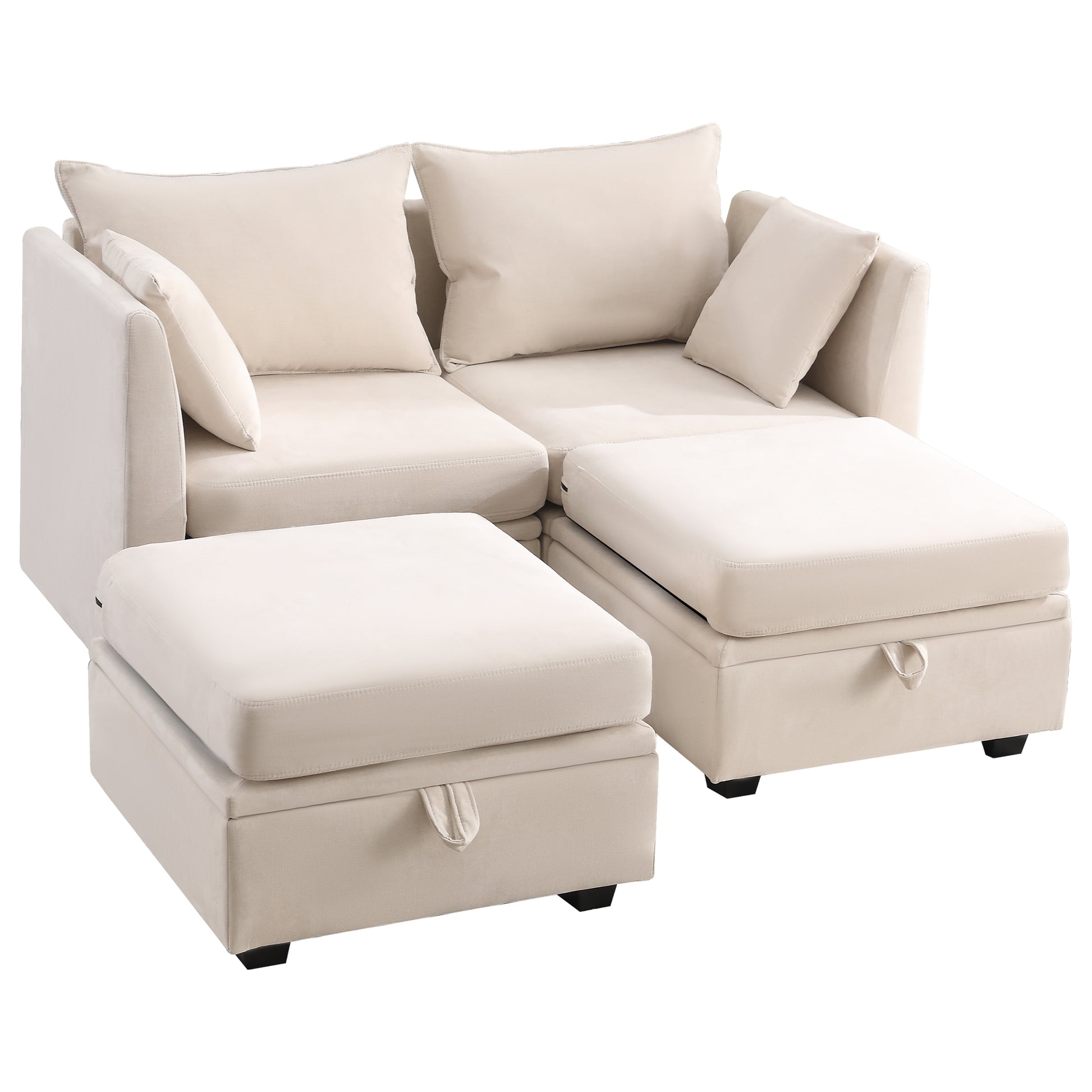 Modular Couches And Sofas Sectional With Storage Sectional Sofa U Shaped Sectional Couch With Reversible Chaises, Beige Beige Linen Wood Primary Living Space Soft Heavy Duty Cotton Cotton 4 Seat