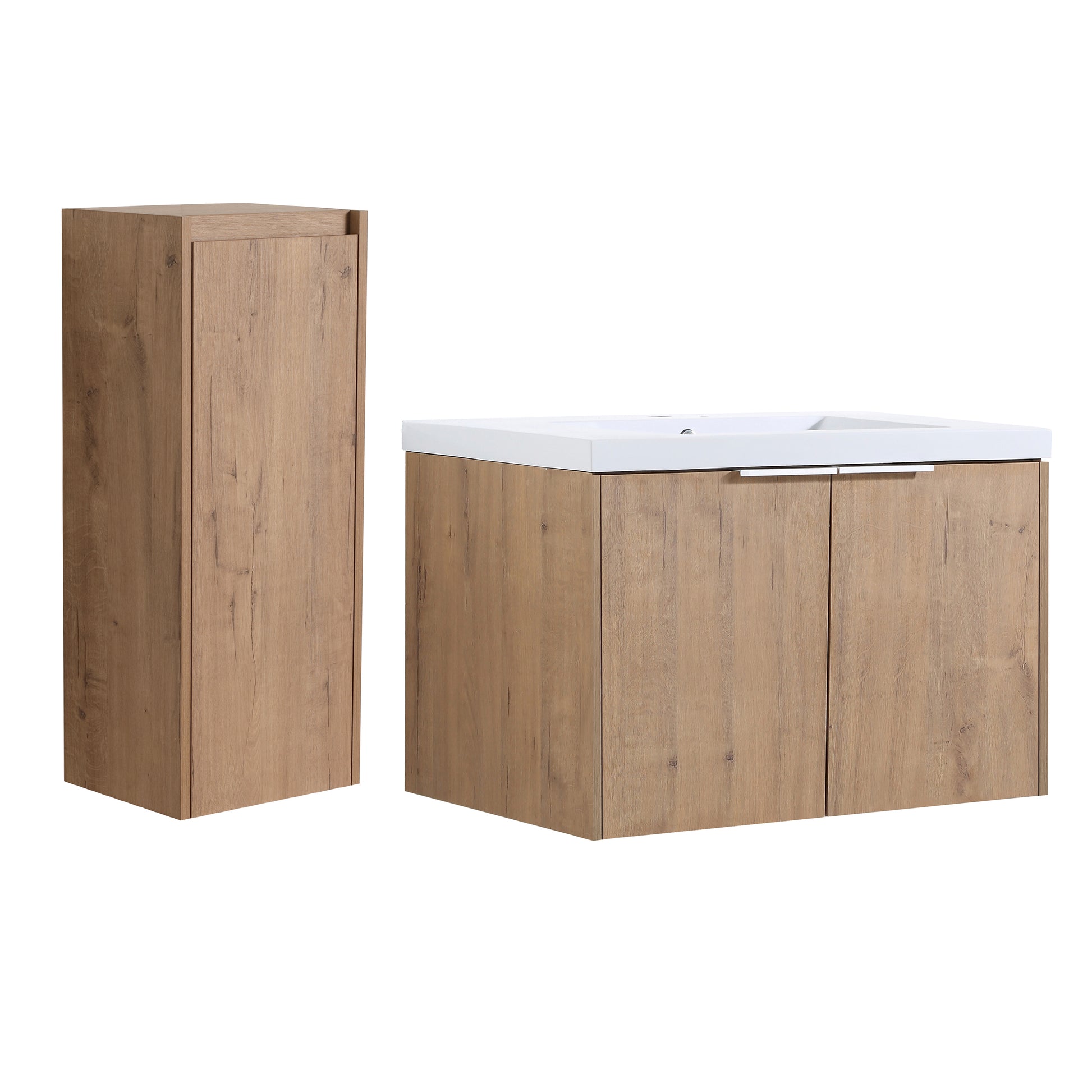 30" Wall Mounted Bathroom Vanity With Sink And Side Cabinet, Soft Close Doors,00112Imo 00630Imo Combination Cabinet Kd Packing Imitative Oak Bathroom Modern Plywood Plywood