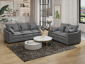 2 Pieces Sofa Couch 3 Seater And Loveseat With Pillows Polyester Upholstered Duck Down Filled Cushion Sofa Set For Living Room Apartment,Grey Grey Polyester Wood Primary Living Space Soft Cushion Back Foam Polyester 5 Seat