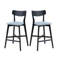 Wooden Bar Chairs Set Of 2, Modern Soft Upholstered Kitchen Island Chairs, Counter Height Stool With Backrest,Wooden Frame Chairs With Footrest For Pub,Living Room,Restaurant,Black Black Solid Wood