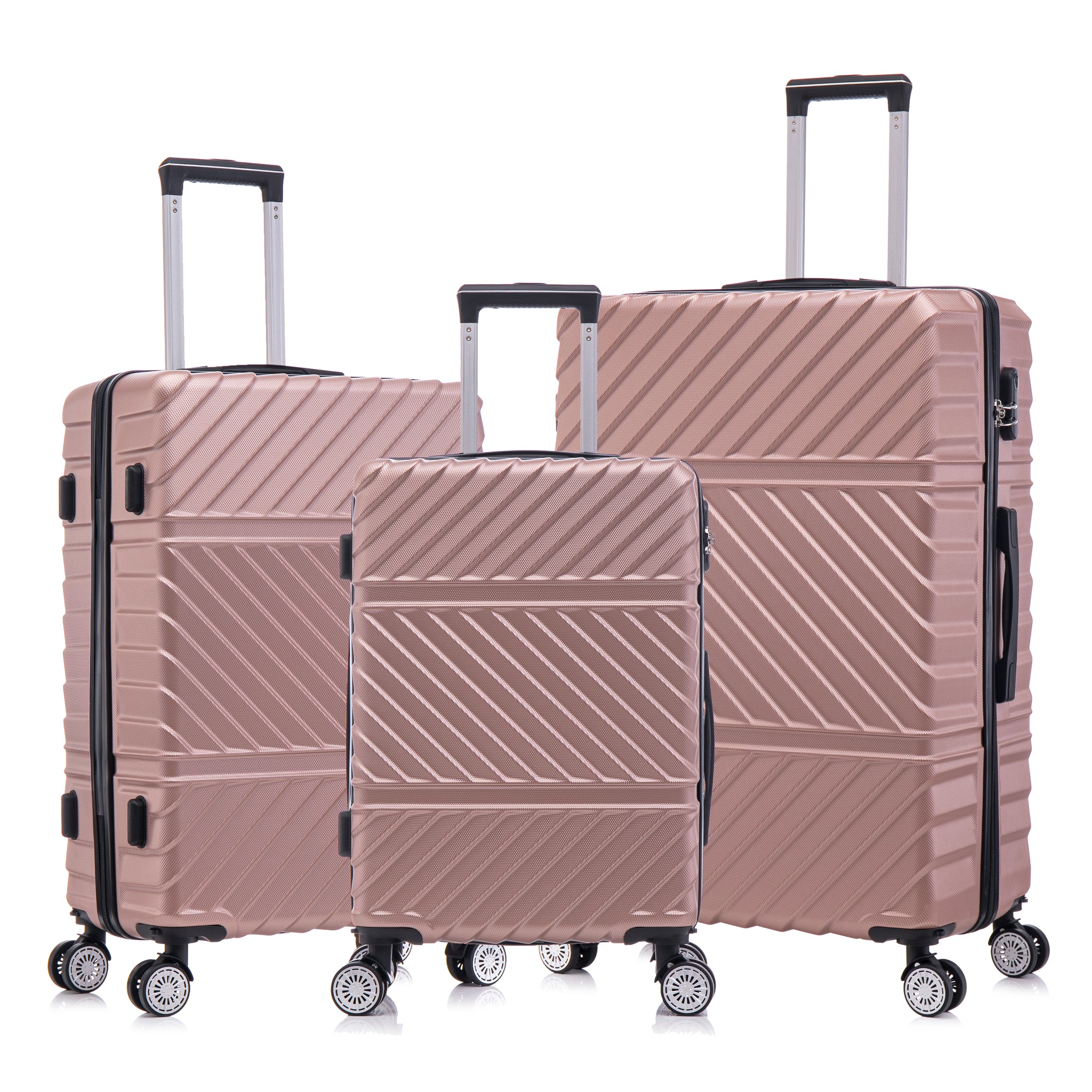 3 Piece Travel Lightweight Suitcase With Wheels, Password Lock, Business And Travel Carry On Luggage, Rose Gold 20 Inches 24 Inches 28 Inches Rose Gold Abs