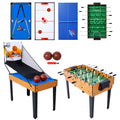 5 In 1 Multi Game Table Billiards, Push Hockey, Foosball, Ping Pong, And Basketball Brown Blue Brown Mdf Steel