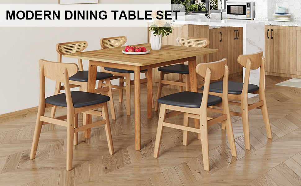 Wood Colored Mdf Desktop With Rubber Wooden Legs, Foldable Computer Desk, Foldable Office Desk, Solid Wood Dining Chair With Small Curved Back And Pu Cushion . Zd 1545 Dx 2361 Wood Seats 6 Wood