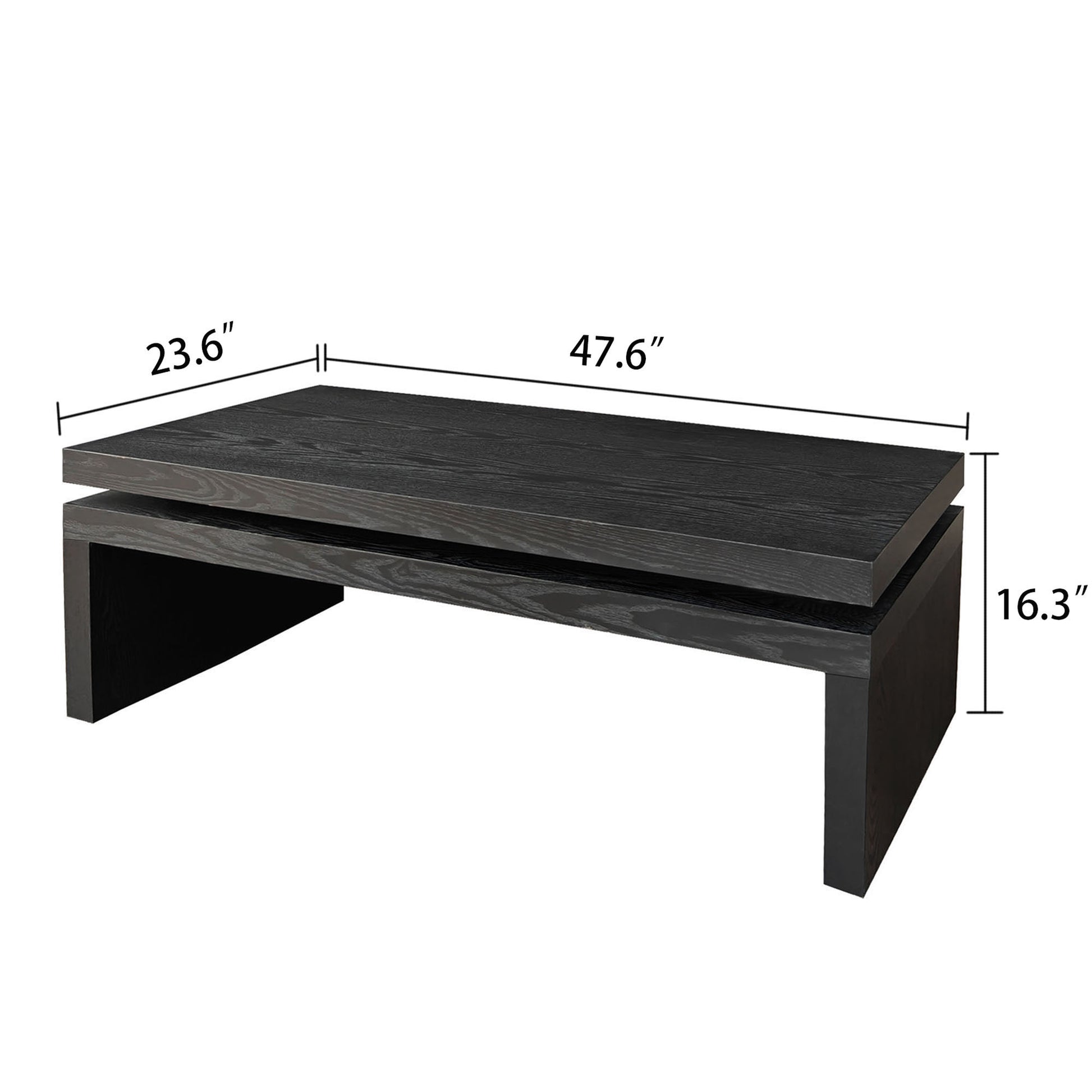 Modern Coffee Table, Black Wooden Coffee Table, Rectangle Cocktail Tea Table For Living Room, 47.6" L* 23.6" W * 16.3" H Antique Black,Black Desk Top Distressed Finish Dining Room Classic,Farmhouse,Industrial,Modern Floor Mount Ash Rectangular Coffee &
