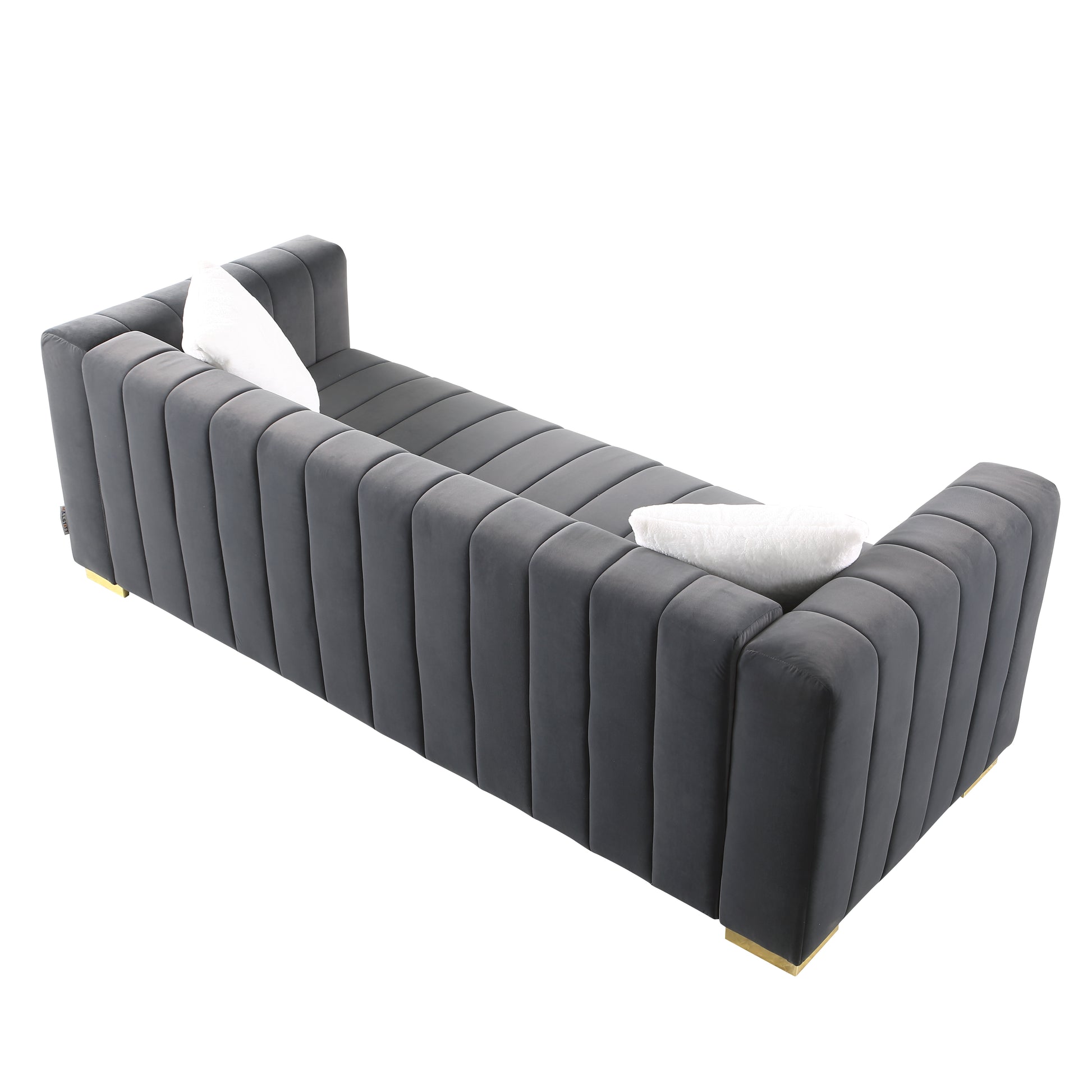 A Modern Channel Sofa Take On A Traditional Chesterfield,Grey Color,3 Seater Grey Velvet 3 Seat