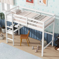 Twin High Loft Bed, Rubber Wood Loft Bed With Safety Guardrail, Built In Desk, Ladder,White Twin White Rubber Wood