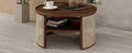 2 Tiered Round Walnut Wood Coffee Table With Storage Rattan Base In 31.3'' Walnut Rubber Wood