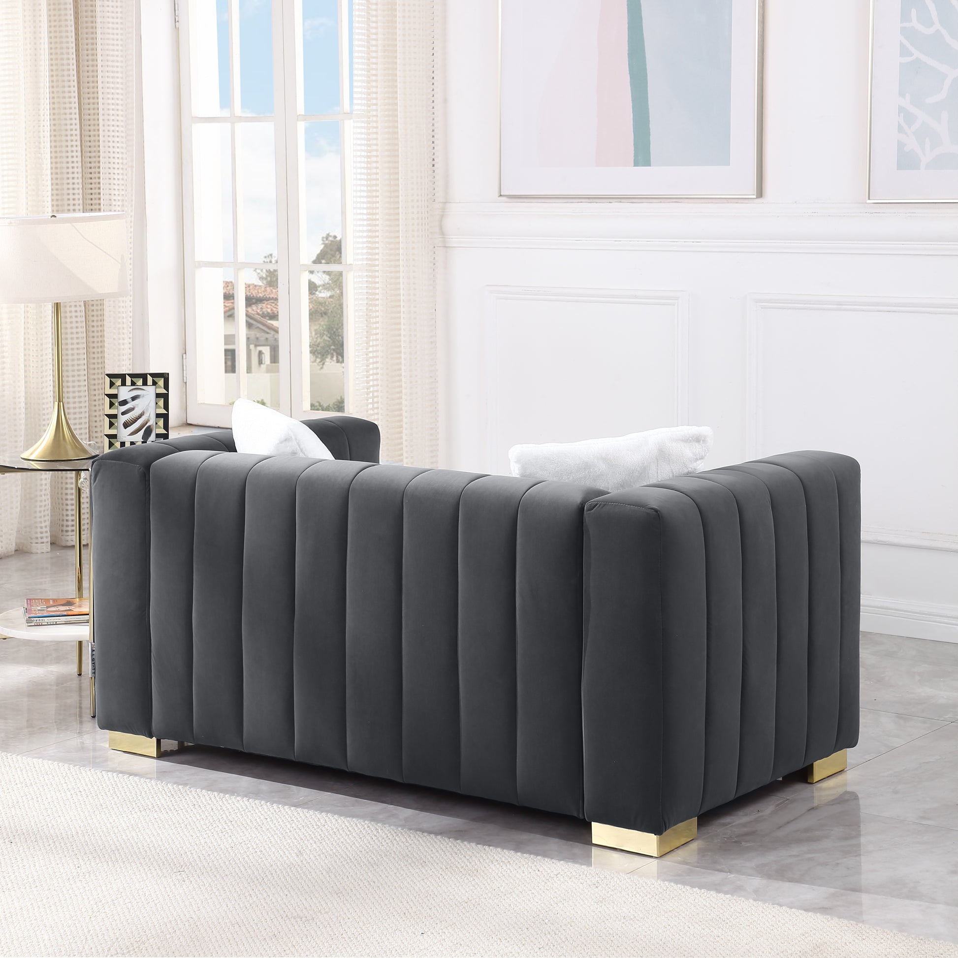 A Modern Channel Sofa Take On A Traditional Chesterfield,Grey Color,Seater Grey Velvet 2 Seat