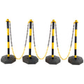 4 Pack Traffic Delineator Post Cones With Fillable Base, Adjustable Plastic Safety Barrier With 5Ft Plastic Chain, Outdoor And Indoor Crowd Control Stanchion For Traffic Control And Warning Y B Yellow Black Plastic
