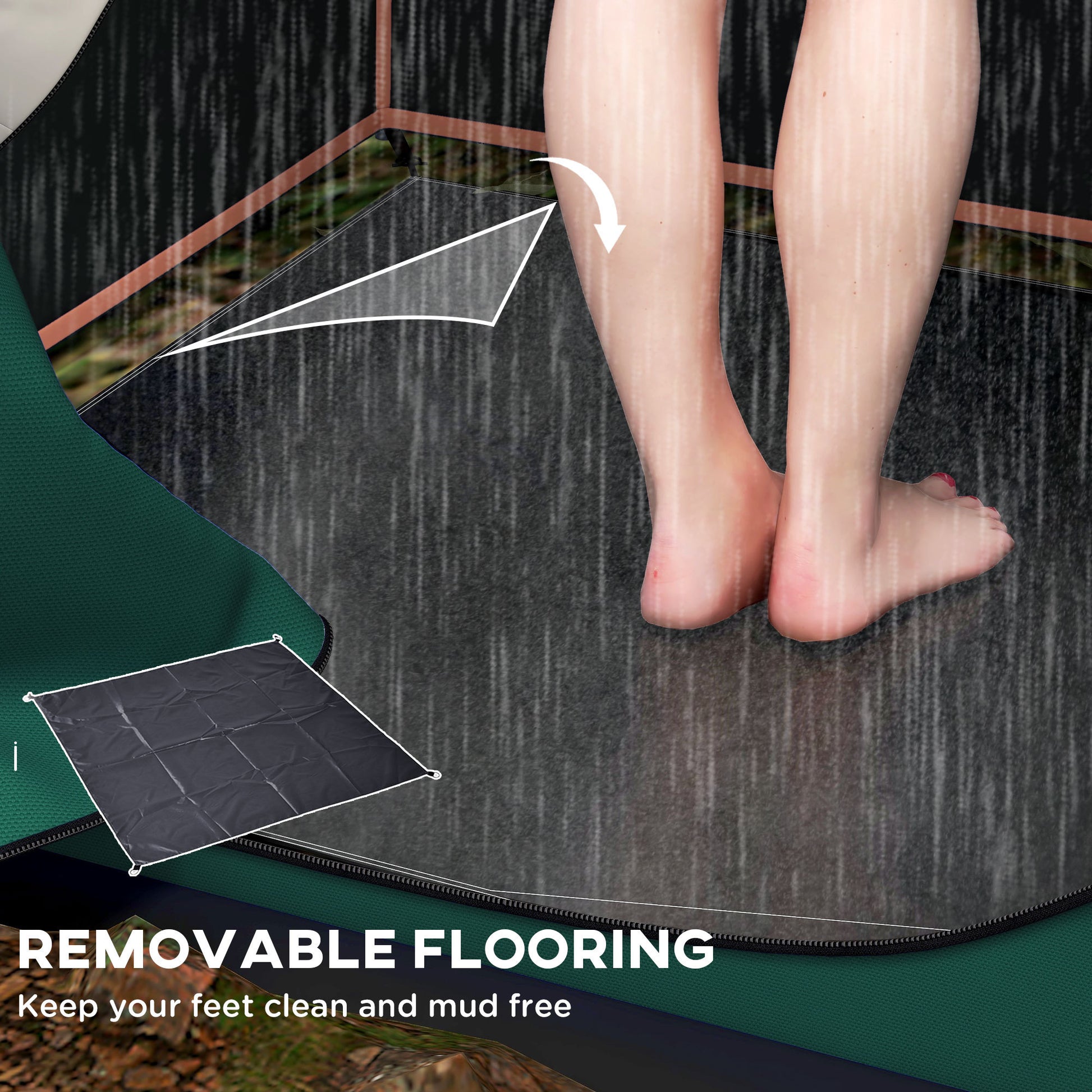 Outsunny Portable Shower Tent, Privacy Shelter, Camping Dressing Changing Tent Room With Solar Shower Bag, Floor And Carrying Bag, Green Green Oxford Fabric