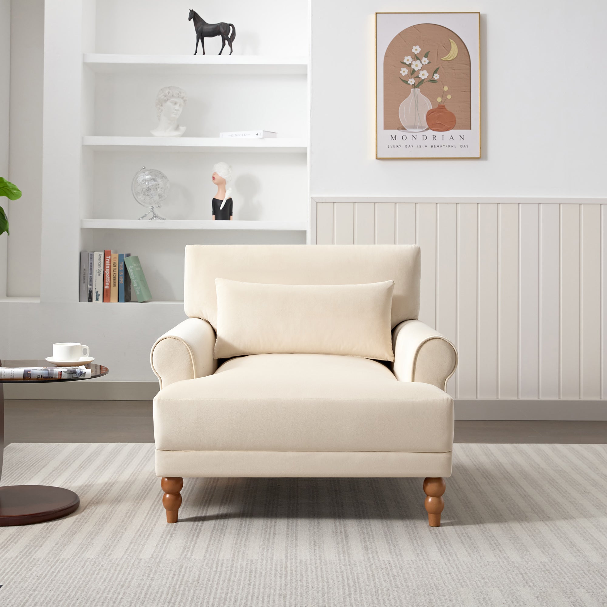 Mirod Elegant Circular Armrests, Ergonomic Lumbar Support, Vintage Roman Column Legs, Luxurious Large Size, Enhances Living Room Aesthetics, For Living Room,Bedroom And Study Beige Velvet