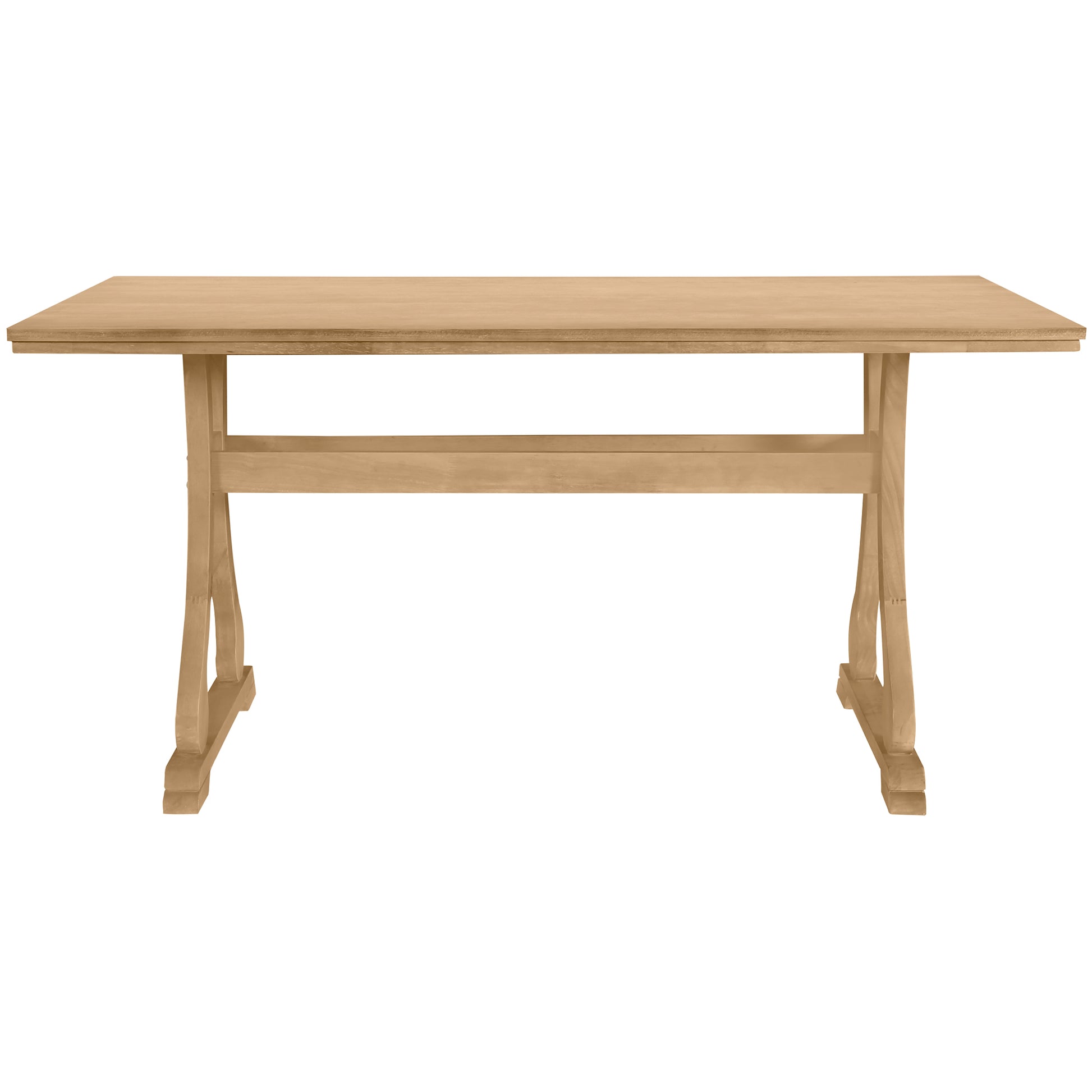 Retro 6 Piece Trestle Dining Table Set With Upholstered Dining Chairs And Dining Bench, Smooth Dining Backs For Dining Room, Living Room, Kitchen, Natural Upholstered Chair Wood Natural Beige Seats 6 Wood Dining Room Solid Wood Rubberwood Trestle