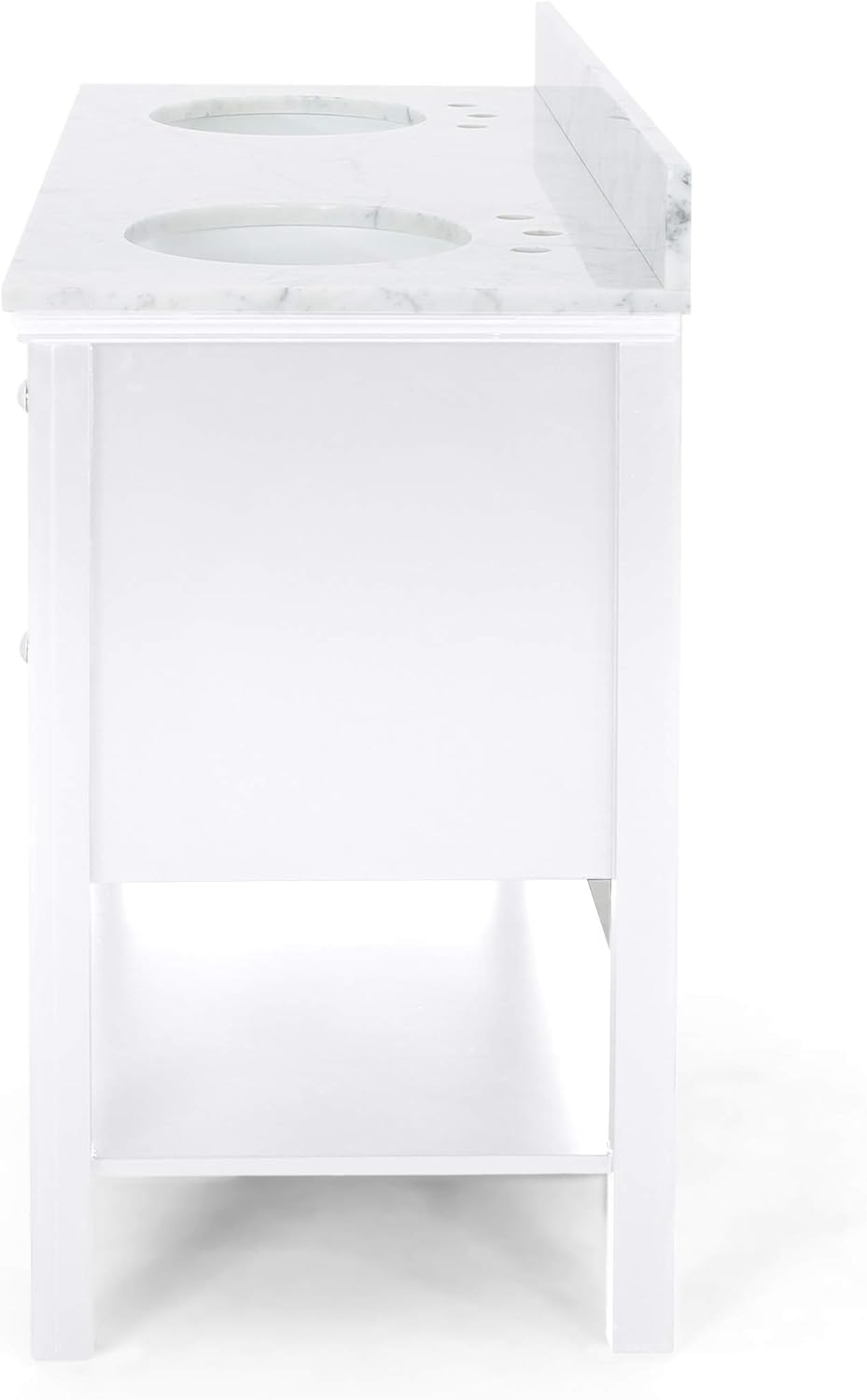 61'' Bathroom Vanity With Marble Top & Double Ceramic Sinks, 4 Drawers, Open Shelf, White White Plywood