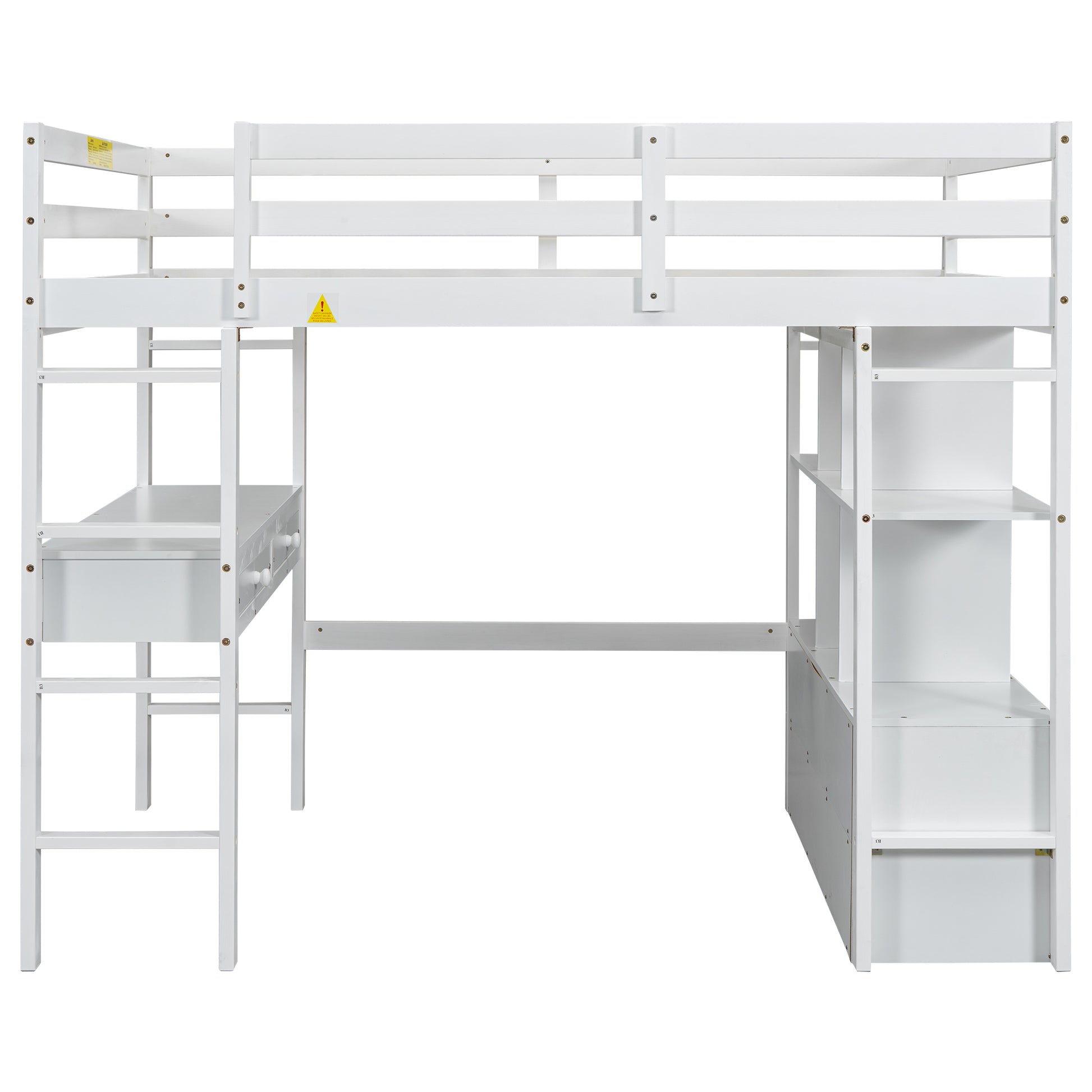 Full Size Loft Bed With Built In Desk With Two Drawers, And Storage Shelves And Drawers,White Old Sku:Gx000320Aak 1 Box Spring Not Required Full White Wood Bedroom Pine