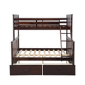 Twin Over Full Bunk Bed With Storage Drawers, Wooden Bunk Bed With Ladder And Safety Guard Rails Espresso Full Espresso Wood