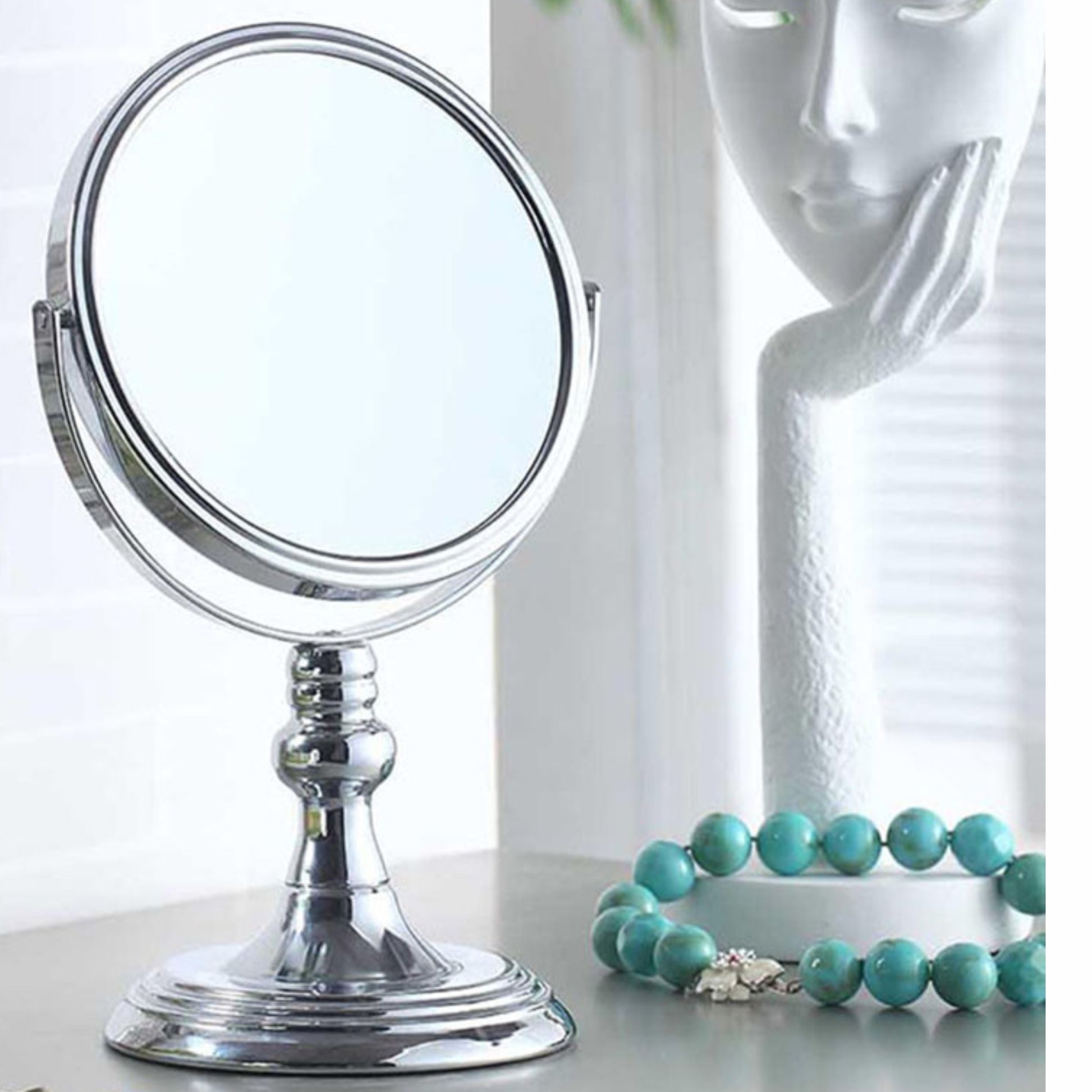 6.5" Diameter Chrome Make Up Mirror, X5 Magnification, Silver Finish Silver Metal