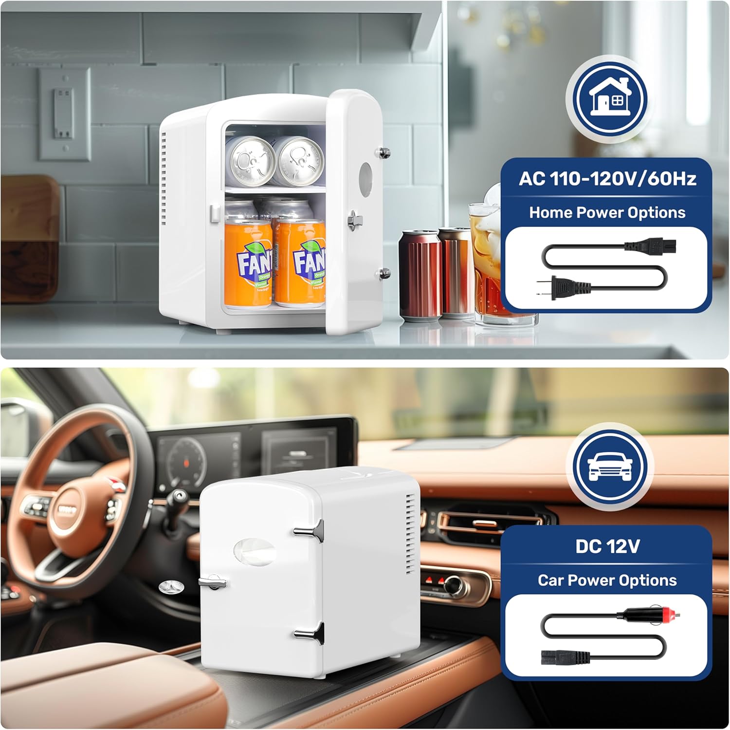 9 Cans Compact Mini Fridge, Warmer And Cooler Portable Refrigerator With Observation, Freon Free & Eco Friendly, 6L With Window, White White Polypropylene