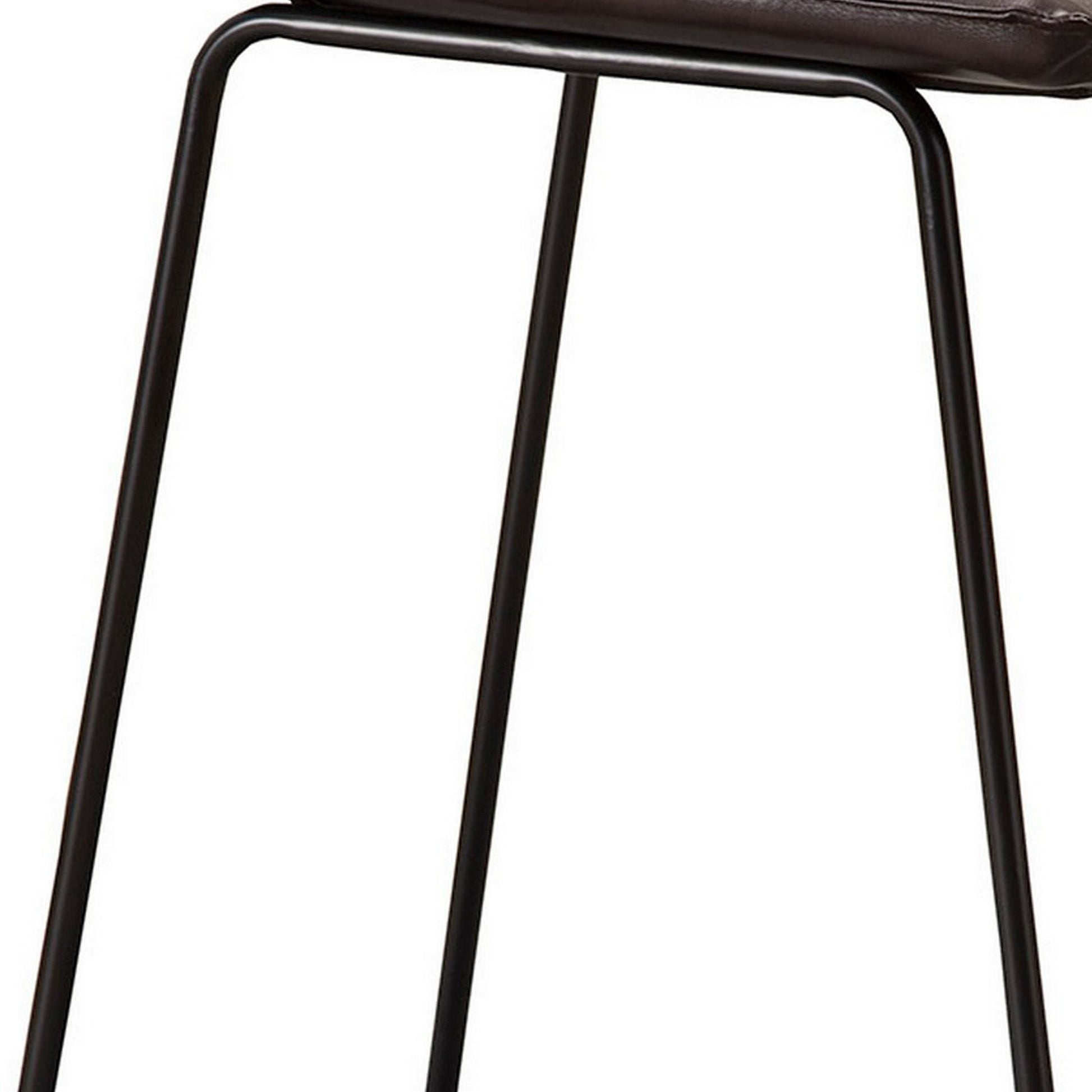 26 Inch Set Of 2 Counter Stool Chairs, Padded Dark Brown Faux Leather Black Brown Fabric Metal