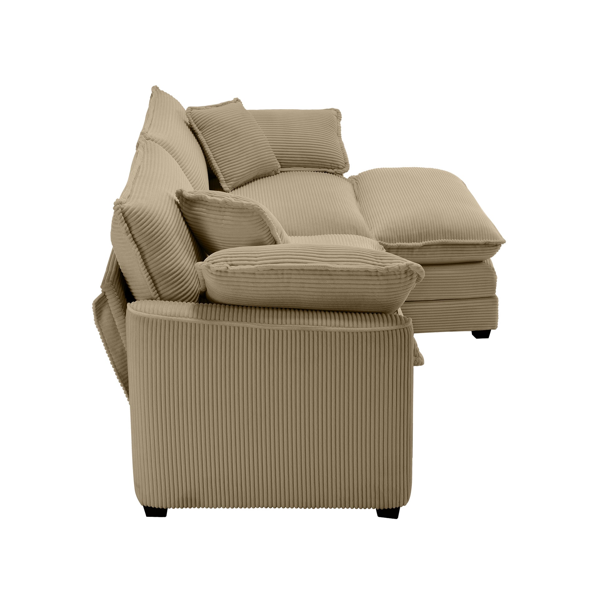 Corduroy Two Seater Sofa With 1 Footrest, L Shaped 2 Seater Sofa With Ottoman For Small Living Spaces, Tan Corduroy Sofa Tan Corduroy 2 Seat