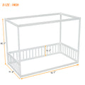Twin Size Canopy Frame Floor Bed With Fence, Guardrails,White Twin White American Design Pine