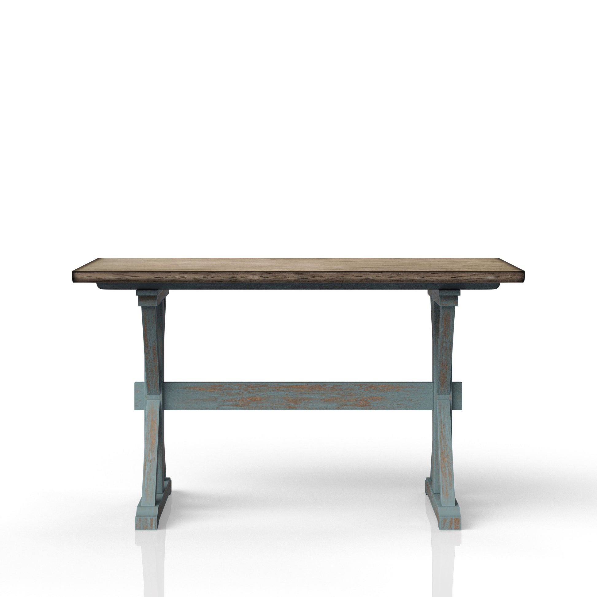 X Based Counter Height Casual Dining Table Aqua Blue Solid Wood Mdf