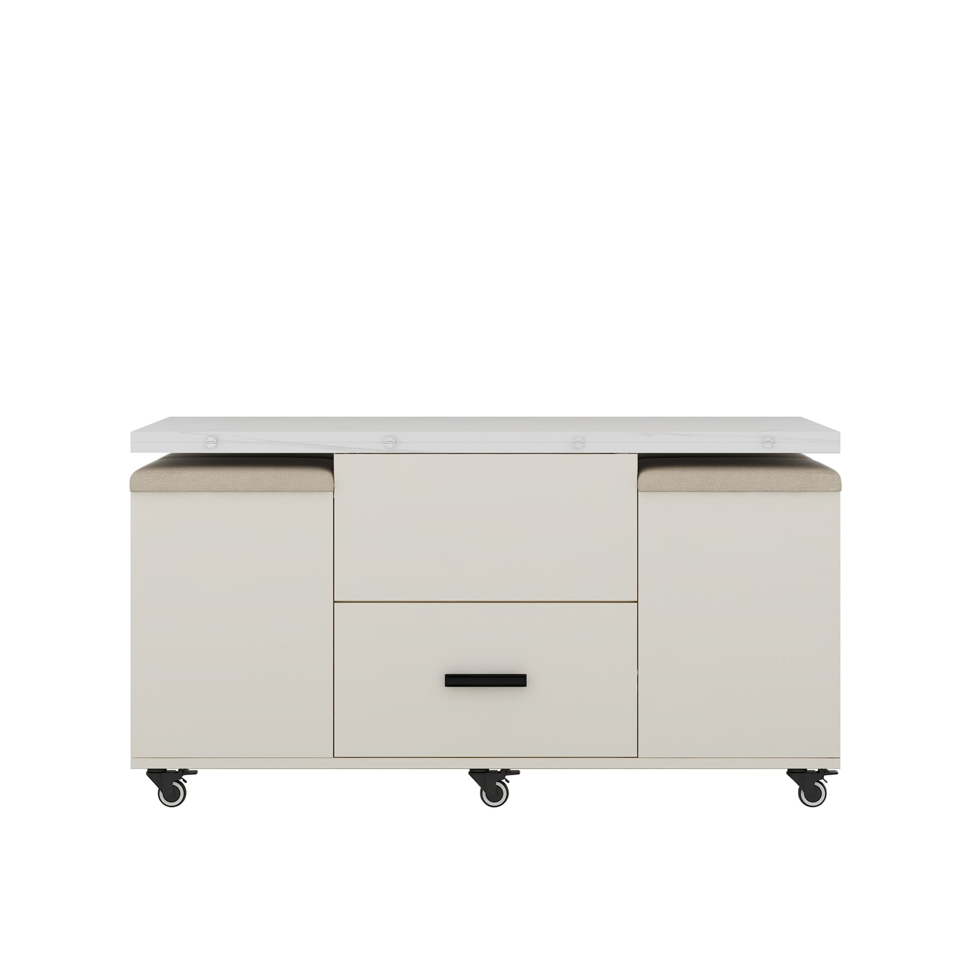 Modern Lift Up Coffee Table With 4 Stools Set For Living Room Expandable 1 Hidden Storage 2 Drawers Space Saving Folding Dining Table White Mdf