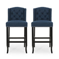 Vienna Contemporary Fabric Tufted Wingback 31 Inch Counter Stools, Set Of 2, Navy Blue And Dark Brown Navy Blue Fabric