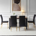 5 Pieces Dining Set Including Black Velvet High Back Golden Color Legs Nordic Dining Chair & Creative Design Mdf Dining Table Walnut Solid Back Seats 4 Brown Metal Dining Room Modern Foam Dining Table With Chair Mdf