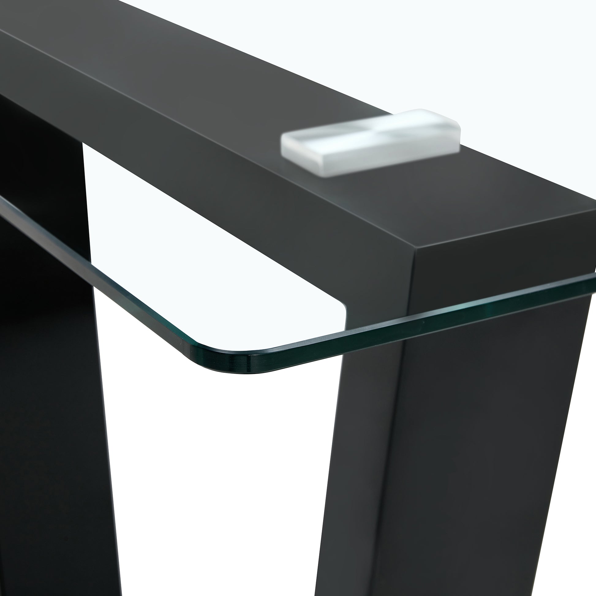 Seating 6 8 People, This Modern, Minimalist Rectangular Dining Table Features A Tempered Glass Top And A Sleek Black Mdf Stand. Suitable For Kitchen, Dining Room, Living Room, Meeting Room Transparent Mdf Glass