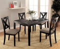 Brushed Black Solid Wood 5Pc Dining Set Table And 4X Chairs Brown Fabric Cushions Seats X Cross Back Design Chairs Dining Room Wood Black Brown Seats 4 Wood Dining Room 48 Inches Solid Wood Contemporary,Modern,Transitional 4 Leg Rectangular Rectangular