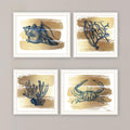 4 Pc Vignette Gold Sea Collection White Framed Wall Art For Living Room, Bedroom Wall Art Print For Home Decor By Bluebird Barn Multi Wood Paper
