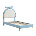 Twin Size Upholstered Platform Bed With Alarm Clock Shaped Headboard, Blue Box Spring Not Required Twin Blue Wood Bedroom Bed Frame Velvet Upholstered