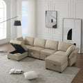 Adjustable Arms And Backs Modern U Shape Linen Couch Modular Sectional Sofa Couch With Storage Seat, Large Convertible Sofa With Reversible Chaise For Living Room Apartment Office, Beige Beige Polyester 4 Seat