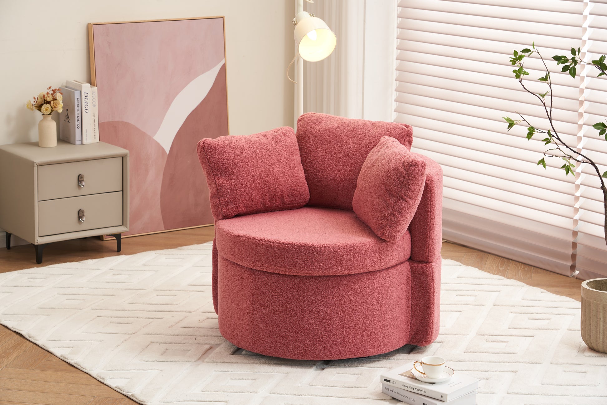 029 Teddy Fabric Swivel And Storage Chair With Back Cushion For Living Room,Dark Pink Dark Pink Primary Living Space Modern Foam Teddy