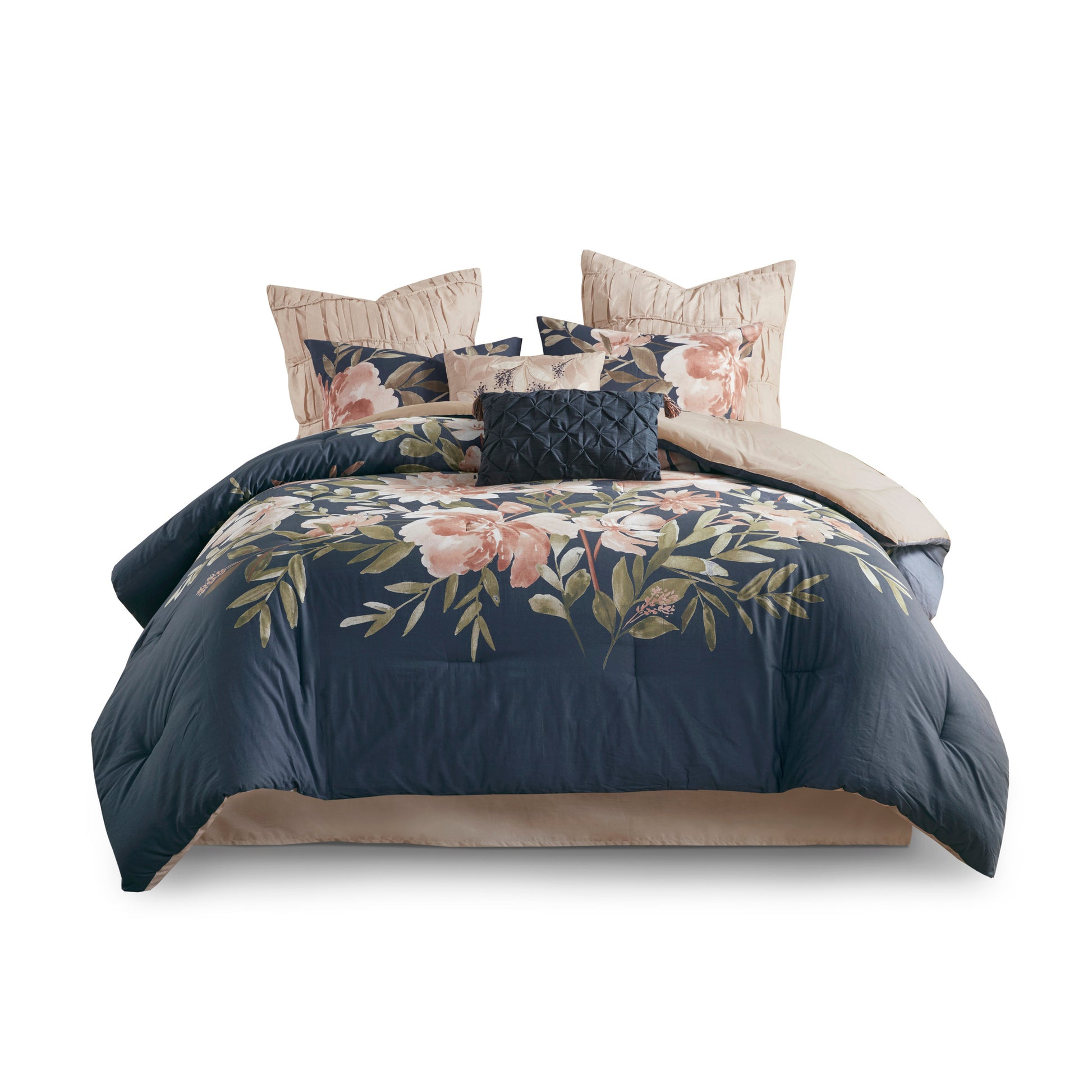 8 Piece Cotton Comforter Set Navy Cal King California King Navy Polyester