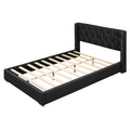Full Size Upholstered Platform Bed With Metal Strips, Black Full Black Pu