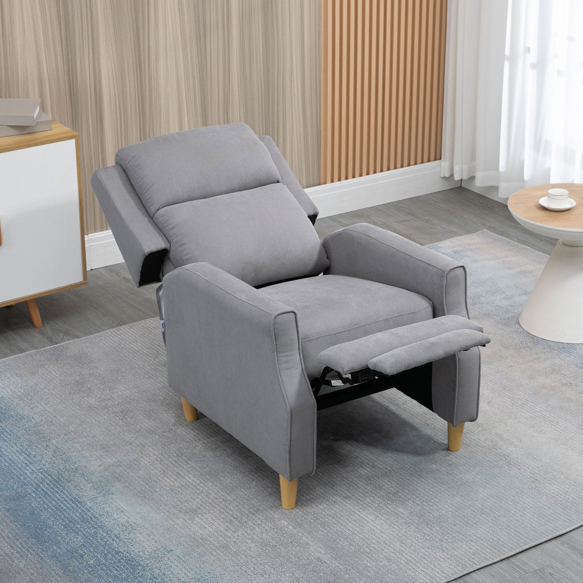 Homcom Manual Recliner Chair With Footrest, Contemporary For Living Room Light Grey Linen