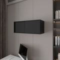 Black Floating Cabinet With Sliding Door Wall Mounted 1 2 Shelves Black Primary Living Space Sliding Doors Modern Particle Board