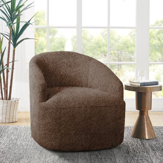 Upholstered 360 Degree Swivel Chair Chocolate Wood