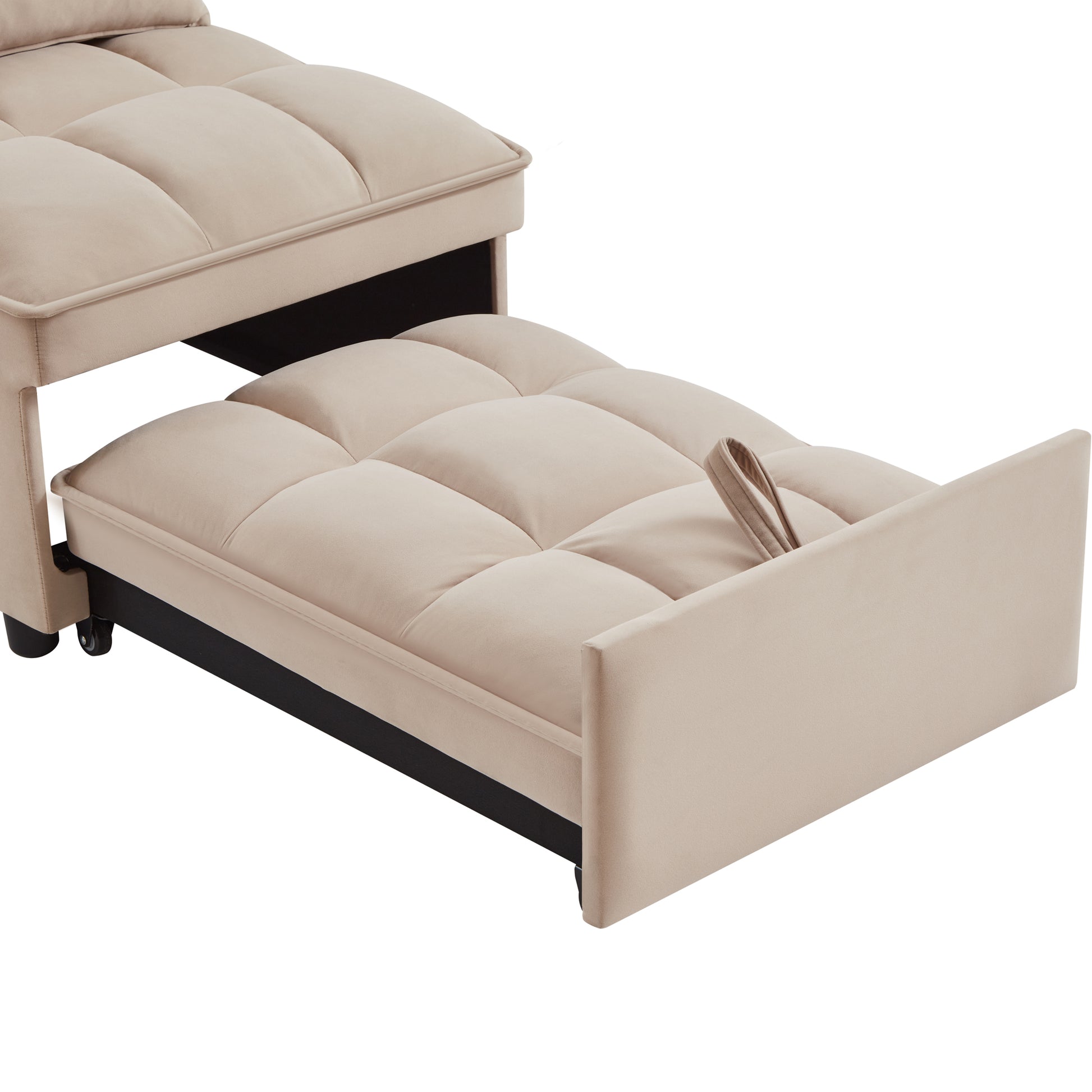 4 In1 Multi Function Single Sofa Bed With Storage Pockets,Tufted Single Pull Out Sofa Bed With Adjustable Backrest And Pillows ,Convertible Chaise Lounge,Taupe Taupe Velvet Metal Primary Living Space American Design Armless Foam Velvet 1 Seat