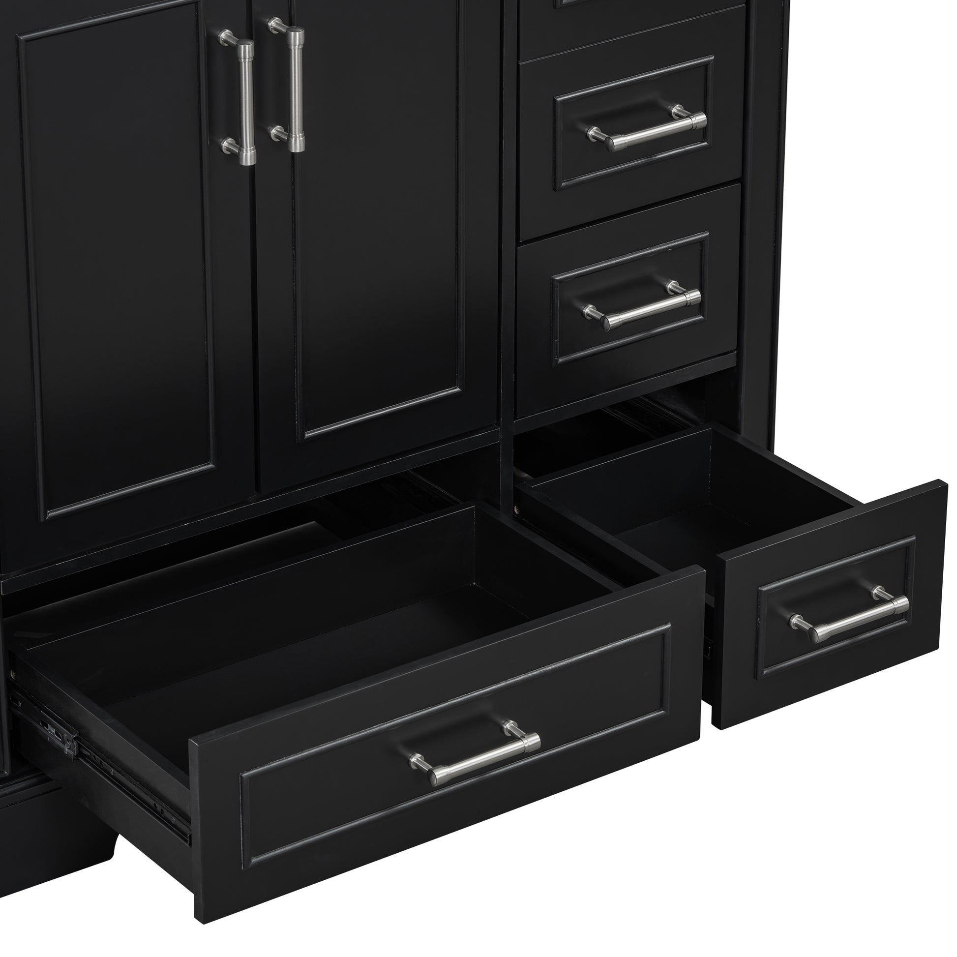 36 Inch Traditional Bathroom Vanity With Resin Sink Combo Set, Black Bathroom Cabinet With Two Doors And Four Drawers Black Bathroom Solid Wood Mdf Resin