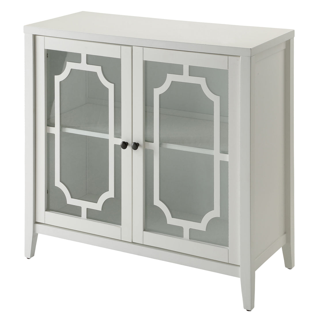 White Console Table With 2 Doors White Primary Living Space Shelves Rectangular Wood Glass