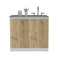 Freestanding Sink, Double Door Cabinet, Two Shelves, White Light Oak Multicolor Solid Wood Mdf Engineered Wood