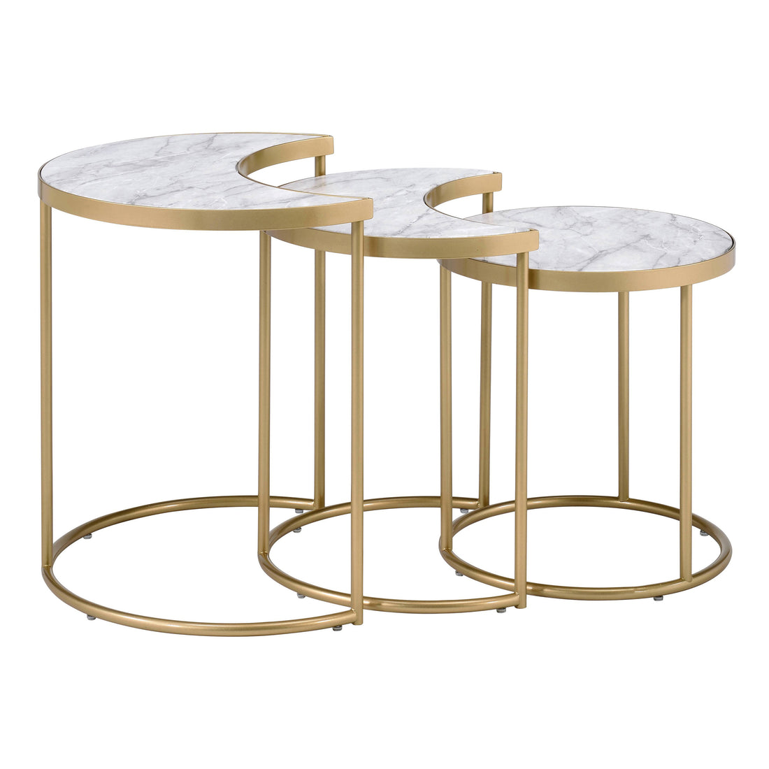 White And Gold 3 Piece Nesting Tables White Gold Primary Living Space Modern Round Wood Metal Sled