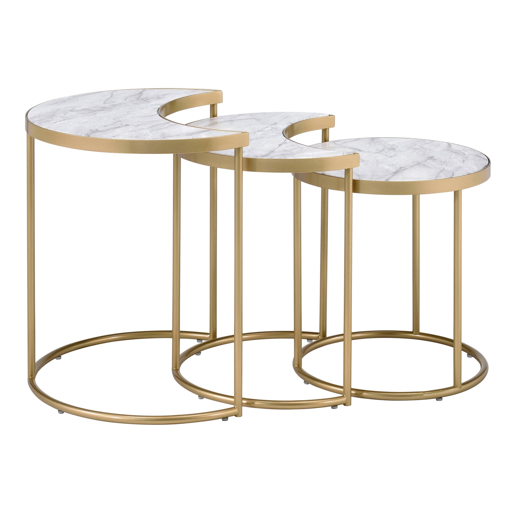 White And Gold 3 Piece Nesting Tables White Gold Primary Living Space Modern Round Wood Metal Sled