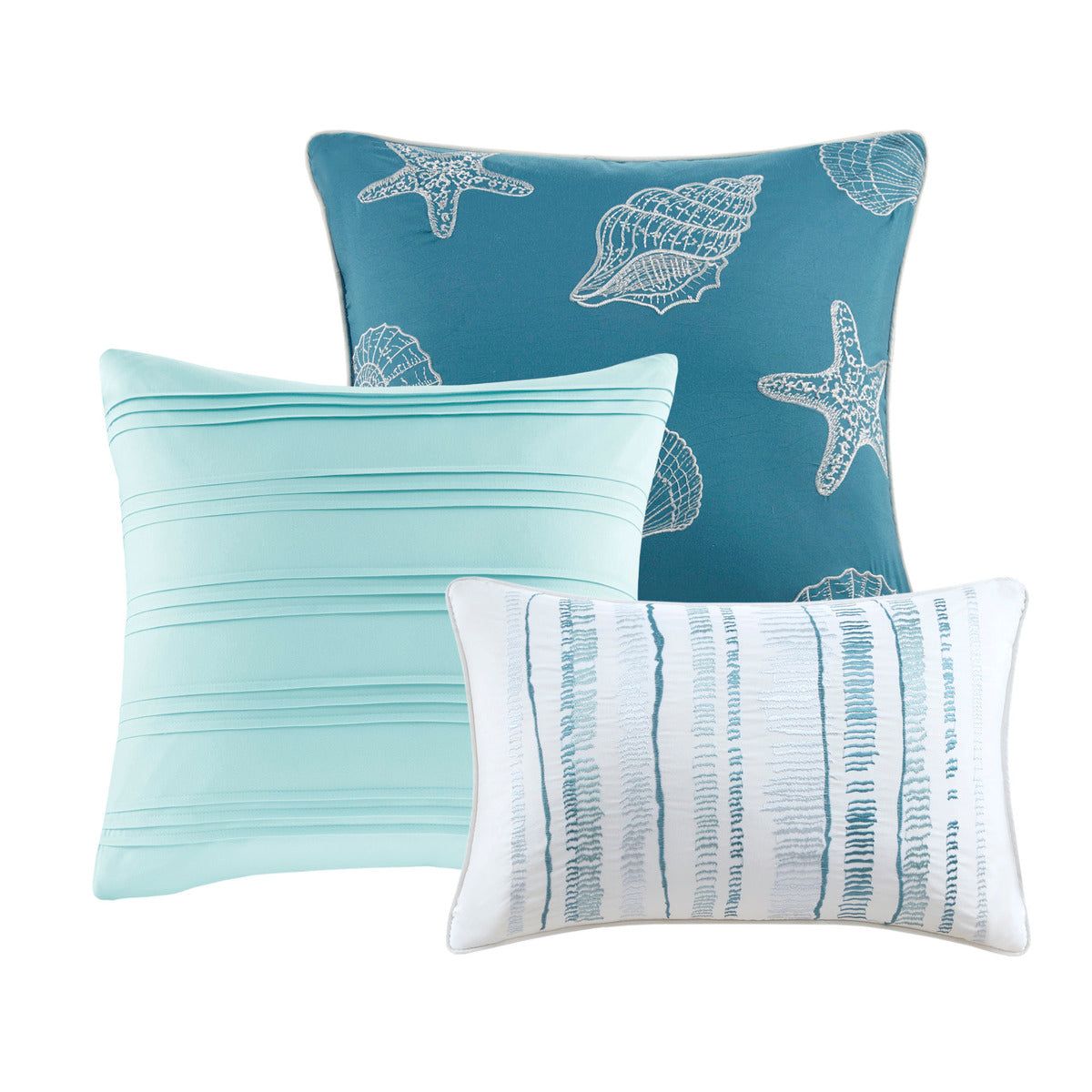 6 Piece Printed Quilt Set With Throw Pillows Aqua Full Queen Full Aqua Cotton