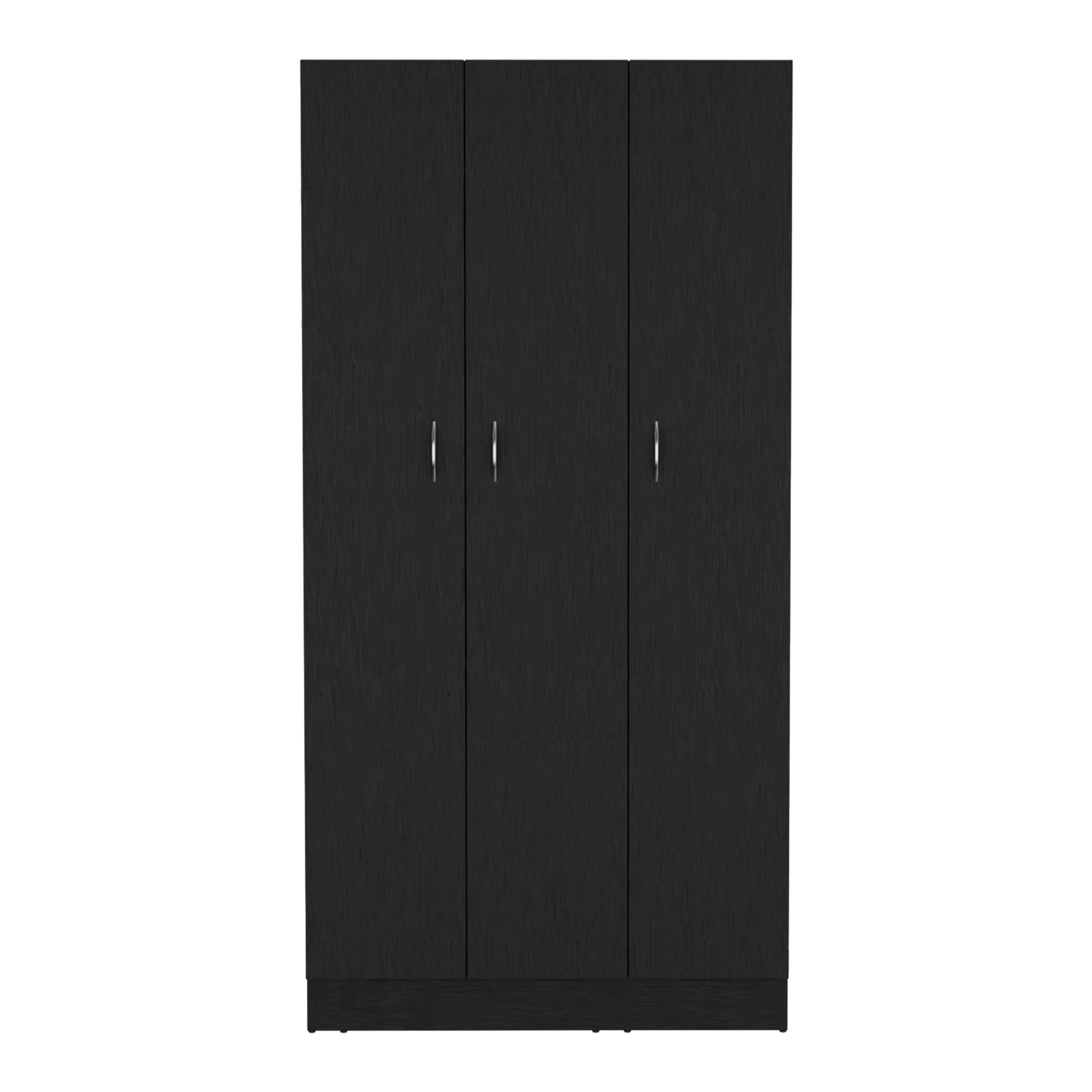 Ohio Armoire Wardrobe With 3 Doors, 2 Drawers, And 4 Tier Shelves Black Black Bedroom Particle Board