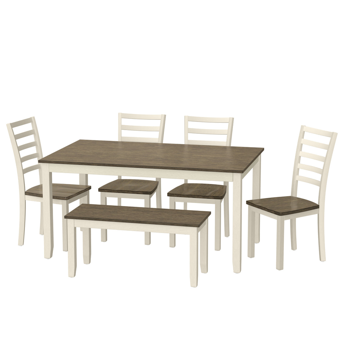 Radiant Brown And White 6 Piece Dining Table Set Brown White Solid Wood