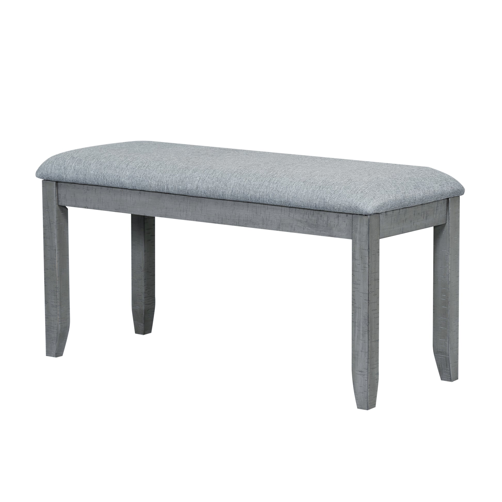 Contemporary 6 Piece 78Inch Extendable Pedestal Dining Table Set With 18Inch Removable Leaf And Dining Bench, 4 Upholstered Dining Chairs, Gray Gray Wood Dining Room Solid Wood Rubberwood Rectangular Dining Table With Chair And Bench Upholstered Chair