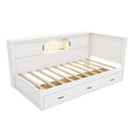 L Shaped Bed Frame With Drawer And And Bookcase,Corner Bed Wooden Captain Bed With Led Downlight And Usb Port For Small Room,Bedroom, Guest Room, Twin Size, White Box Spring Not Required Twin White Wood Bedroom Mid Century Modern,Modern Pine Bed Frame